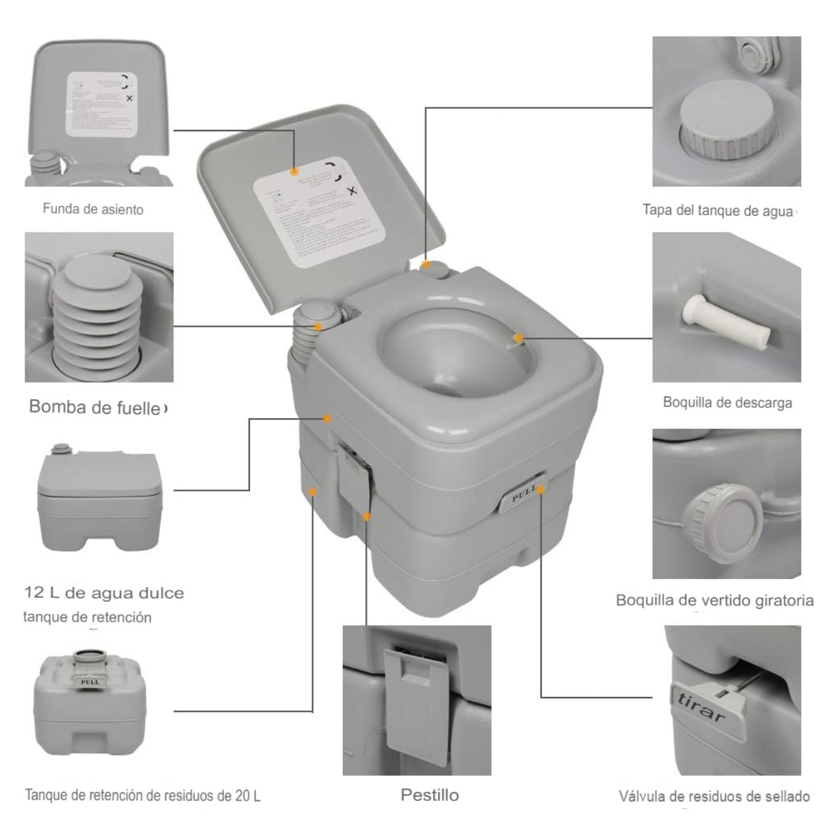 Inodoro portátil tanque de gran capacidad
